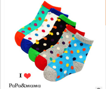 【滿包郵】韓國彩色波點兒童襪子 外貿(mào)童襪 寶寶襪子 冬款襪子